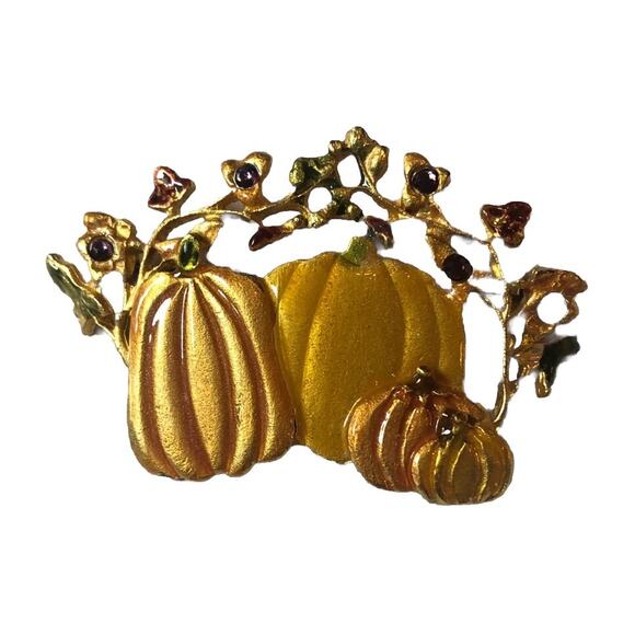 Vintage KENNETH COLE Fall Halloween Enamel Wreath Pin Leaves & Pumpkins VGC - Picture 1 of 3